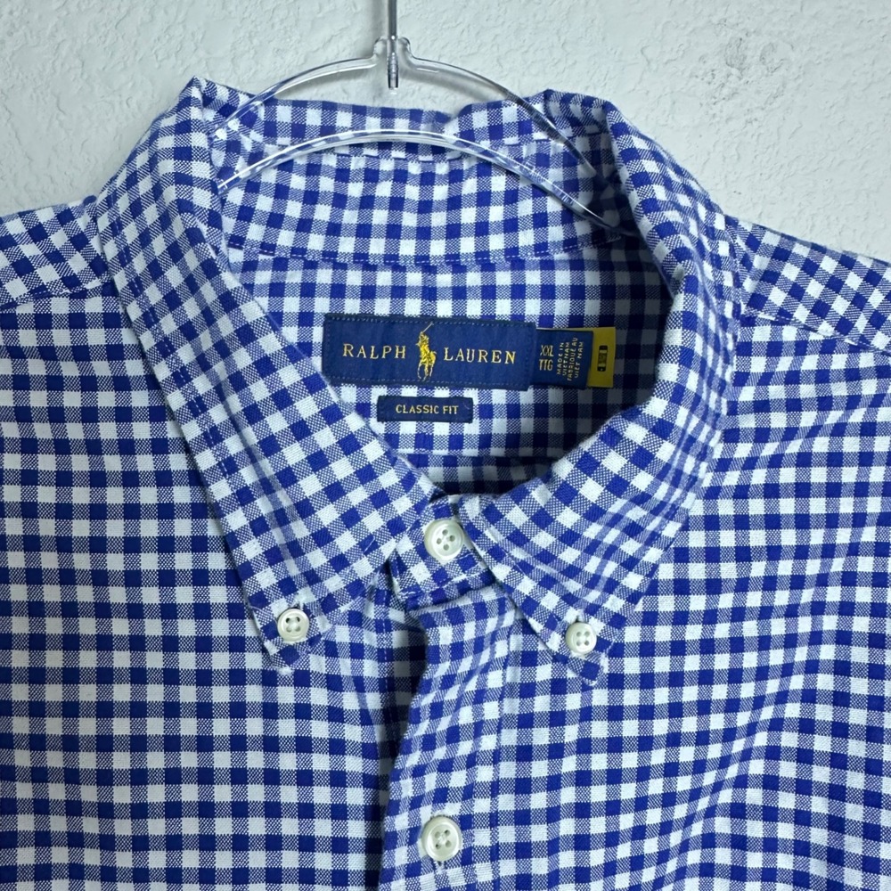Ralph Lauren Men XXL Gingham Button Down Shirt Blue Pony Classic Long Sleeve - Picture 4 of 9